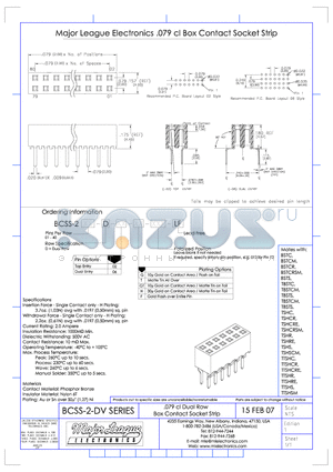 BCSS-209-D-02-H-LF datasheet - .079 cl Dual Row Box Contact Socket Strip