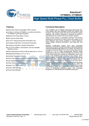 CY7B993V_11 datasheet - High Speed Multi Phase PLL Clock Buffer