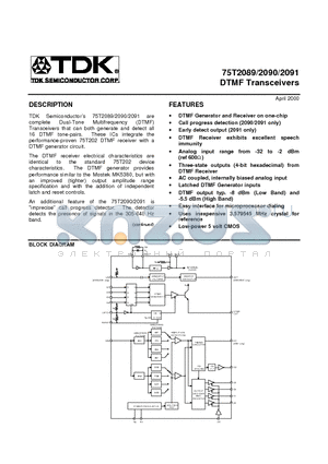 75T2089 datasheet - DTMF Transceivers