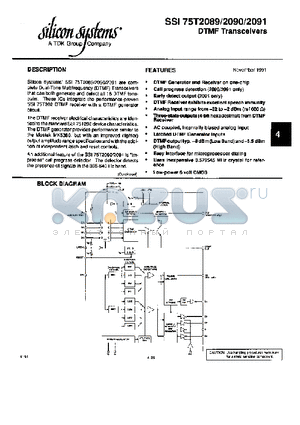 75T2089-IP datasheet - DTMF TRANSCEIVERS