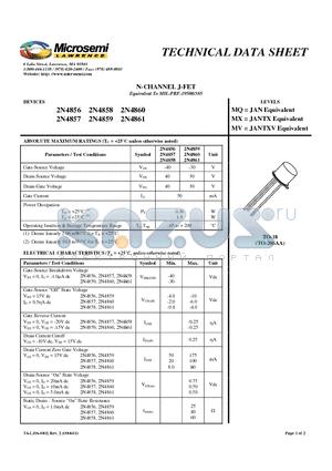 2N4856 datasheet - N-CHANNEL J-FET