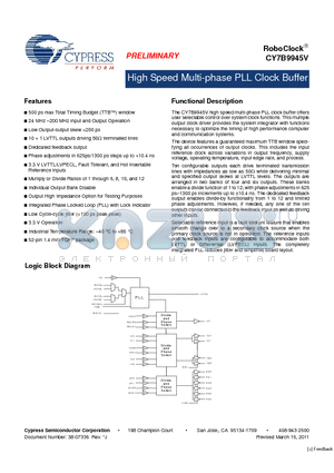 CY7B9945V datasheet - High Speed Multi-phase PLL Clock Buffer