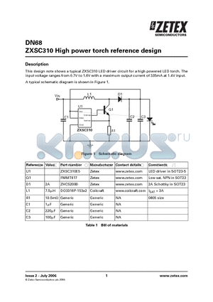 DN68 datasheet - ZXSC310 High power torch reference design