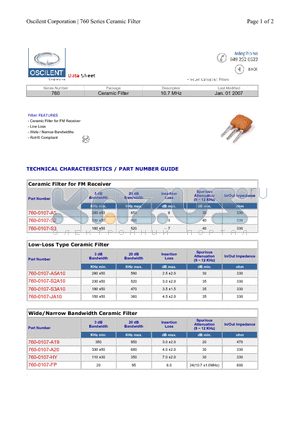 760-0107-HY datasheet - Ceramic Filter 10.7 MHz