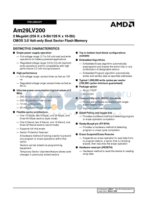 AM29LV200B-120EI datasheet - 2 Megabit (256 K x 8-Bit/128 K x 16-Bit) CMOS 3.0 Volt-only Boot Sector Flash Memory