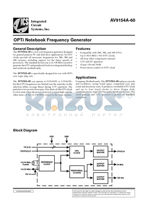 AV9154A-60CS16 datasheet - OPTi Notebook Frequency Generator