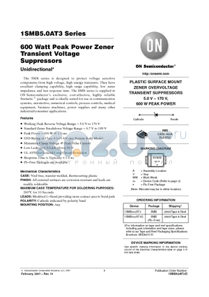 1SMB170AT3 datasheet - 600 Watt Peak Power Zener Transient Voltage Suppressors