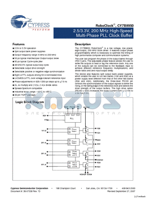 CY7B9950AC datasheet - 2.5/3.3V, 200 MHz High-Speed Multi-Phase PLL Clock Buffer