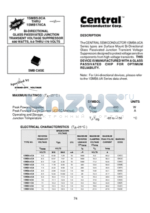 1SMB17CA datasheet - BI-DIRECTIONAL GLASS PASSIVATED JUNCTION TRANSIENT VOLTAGE SUPPRESSOR 600 WATTS, 5.0 THRU 170 VOLTS