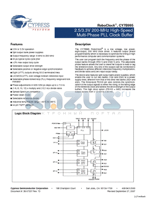 CY7B995AXCT datasheet - 2.5/3.3V 200-MHz High-Speed Multi-Phase PLL Clock Buffer