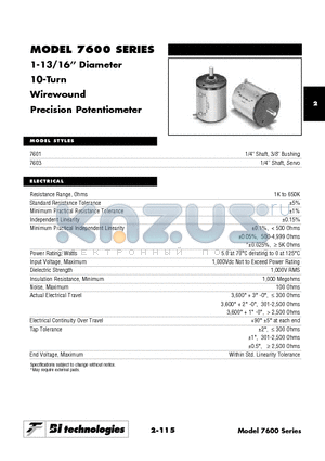 7601R5KT2L.50XX datasheet - 1-13/16 Diameter 10-Turn Wirewound Precision Potentiometer