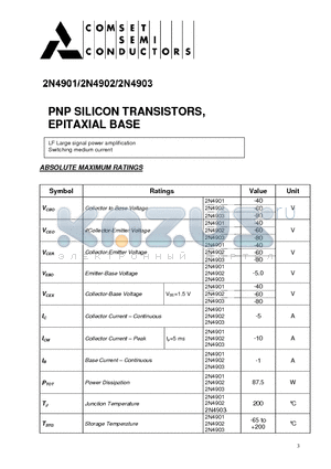 2N4902 datasheet - PNP SILICON TRANSISTORS, EPITAXIAL BASE