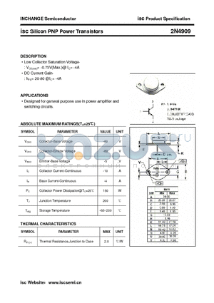 2N4909 datasheet - isc Silicon PNP Power Transistors