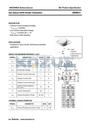 2N4911 datasheet - Silicon NPN Power Transistor