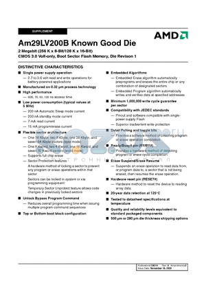 AM29LV200BB-90DPI datasheet - 2 Megabit (256 K x 8-Bit/128 K x 16-Bit) CMOS 3.0 Volt-only, Boot Sector Flash Memory, Die Revison 1