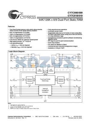 CY7C009-15AC datasheet - 64K/128K x 8/9 Dual-Port Static RAM