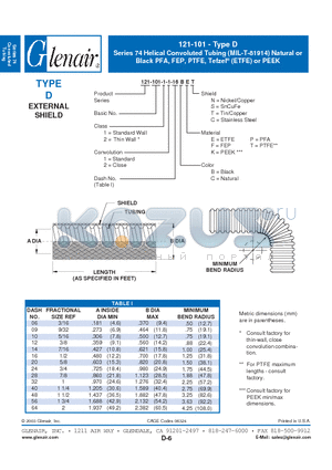 121-101-1-1-09CKSH datasheet - Helical Convoluted Tubing (MIL-T-81914) Natural or Black PFA, FEP, PTFE, Tefzel (ETFE) or PEEK