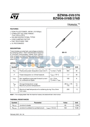 BZW06-102 datasheet - TRANSIL