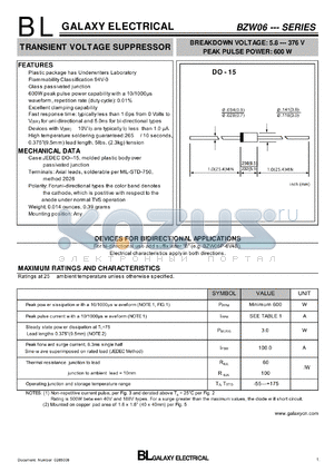 BZW06-102 datasheet - TRANSIENT VOLTAGE SUPPRESSOR