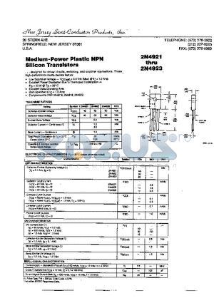 2N4923 datasheet - MEDIUM-POWER PLASTIC NPN SILICON TRANSISTORS