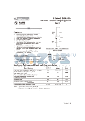 BZW06-128 datasheet - 600 Watts Transient Voltage Suppressor