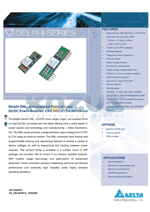 DNL04S0A0S16NFA datasheet - Delphi DNL, Non-Isolated Point of Load DC/DC Power Modules: 2.8-5.5Vin, 0.75-3.3V/16A out