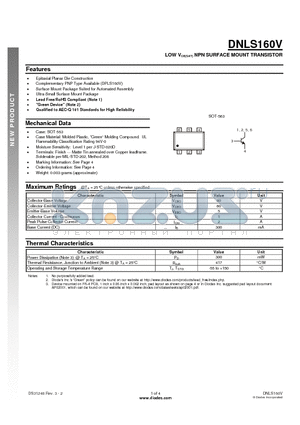 DNLS160V datasheet - LOW VCE(SAT) NPN SURFACE MOUNT TRANSISTOR