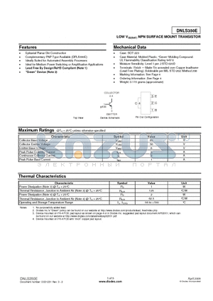 DNLS350E datasheet - LOW VCE(SAT) NPN SURFACE MOUNT TRANSISTOR