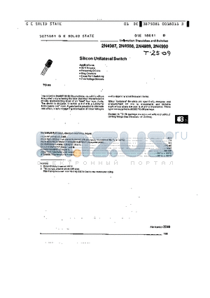 2N4987 datasheet - SILICON UNILATERAL SWITCH