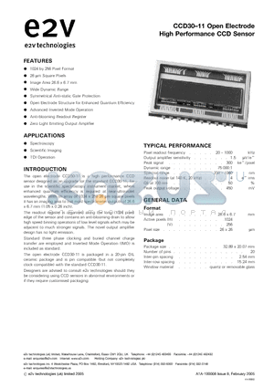 CCD30-11 datasheet - Open Electrode High Performance CCD Sensor