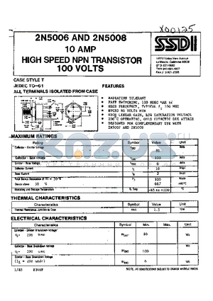 2N5006 datasheet - 10 AMP HIGH SPEED NPN TRANSISTOR 100 VOLTS