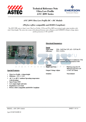 AVC06F05 datasheet - Ultra Low Profile DC - DC Module (Pb-free reflow compatible and ROHS Compliant)