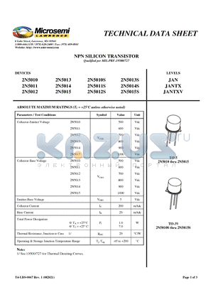 2N5012 datasheet - NPN SILICON TRANSISTOR