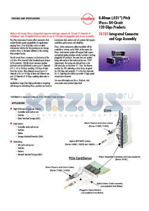 76105 datasheet - 0.80mm (.031) Pitch iPass 84-Circuit 120 Gbps Products