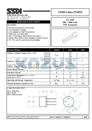 2N5014 datasheet - 0.5 AMP 800 - 1000 Volts NPN Transistor