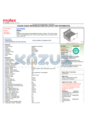 76134-9002 datasheet - VHDM^ H-Series Board-to-Board Backplane Header, 2.00mm (.079) Pitch Vertical, 8-Row, Open Signal Module, 80 Circuits, Advance Mate Shield