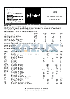 2N5022 datasheet - PNP SILICON TRANSISTOR