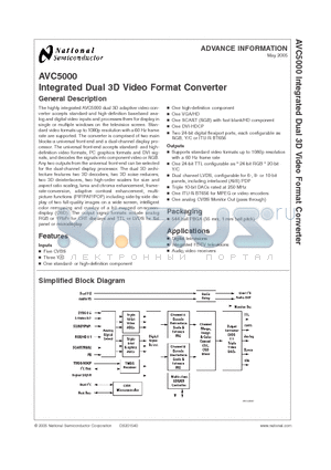 AVC5000 datasheet - Integrated Dual 3D Video Format Converter