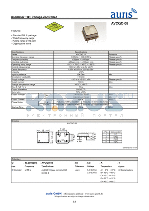 AVCQO08_1 datasheet - Oscillator THT, voltage-controlled