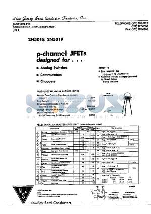 2N5019 datasheet - P-CHANNEL JFETS