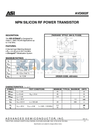 AVD002F_07 datasheet - NPN SILICON RF POWER TRANSISTOR