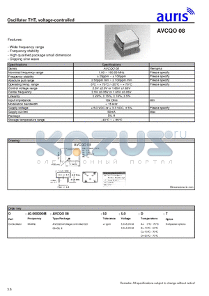 AVCQO08 datasheet - Oscillator THT, voltage-controlled