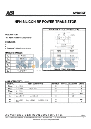 AVD035 datasheet - NPN SILICON RF POWER TRANSISTOR