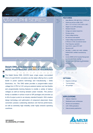 DNS04S0A0S06PFD datasheet - Delphi DNS, Non-Isolated Point of Load DC/DC Power Modules: 2.8-5.5Vin, 0.75-3.3V/6Aout