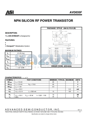 AVD035F datasheet - NPN SILICON RF POWER TRANSISTOR
