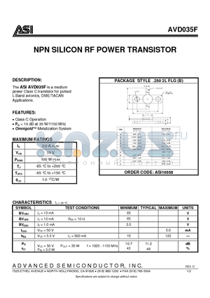 AVD035F datasheet - NPN SILICON RF POWER TRANSISTOR