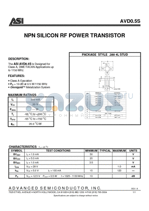 AVD05S datasheet - NPN SILICON RF POWER TRANSISTOR