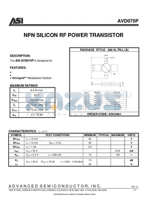 AVD075P datasheet - NPN SILICON RF POWER TRANSISTOR