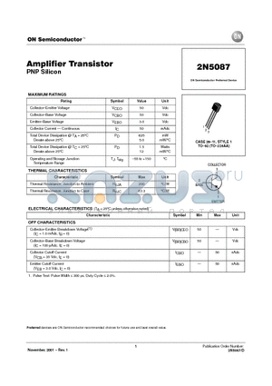 2N5087 datasheet - Amplifier Transistor