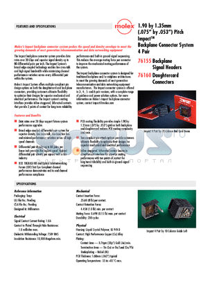76155-1135 datasheet - 1.90 by 1.35mm (.075 by .053) Pitch ImpactTM Backplane Connector System 4 Pair